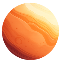 Illustration d’une planète orange et beige avec des strates ondulées rappelant une atmosphère gazeuse, dans un style cartoon.