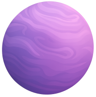 Illustration d’une planète violette avec des motifs de nuages ondulés, dans un style cartoon.